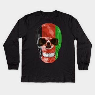 Afghanistan Flag Skull - Gift for Afghanistani With Roots From Afghanistan Kids Long Sleeve T-Shirt